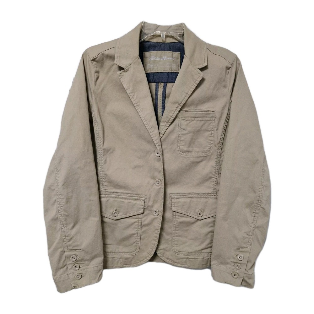 Eddie Bauer Blazer Jacket Women's Sz‎ 14 Petite Tan Legend Wash Pockets VGUC